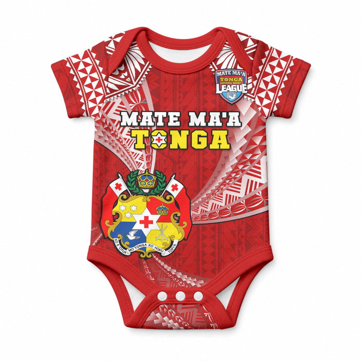 Custom Tonga Rugby Baby Onesie Mate Maa Tonga Pacific Tongan Ngatu LT14 Red - Polynesian Pride