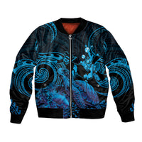 Blue Aloha Hawaii Bomber Jacket Snorkeling With Sea Turtle Polynesian Pattern LT14 Unisex Blue - Polynesian Pride