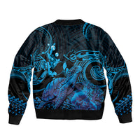 Blue Aloha Hawaii Bomber Jacket Snorkeling With Sea Turtle Polynesian Pattern LT14 - Polynesian Pride