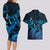 Blue Aloha Hawaii Couples Matching Long Sleeve Bodycon Dress and Hawaiian Shirt Snorkeling With Sea Turtle Polynesian Pattern