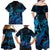 Blue Aloha Hawaii Family Matching Off Shoulder Maxi Dress and Hawaiian Shirt Snorkeling With Sea Turtle Polynesian Pattern