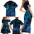 Blue Aloha Hawaii Family Matching Short Sleeve Bodycon Dress and Hawaiian Shirt Snorkeling With Sea Turtle Polynesian Pattern