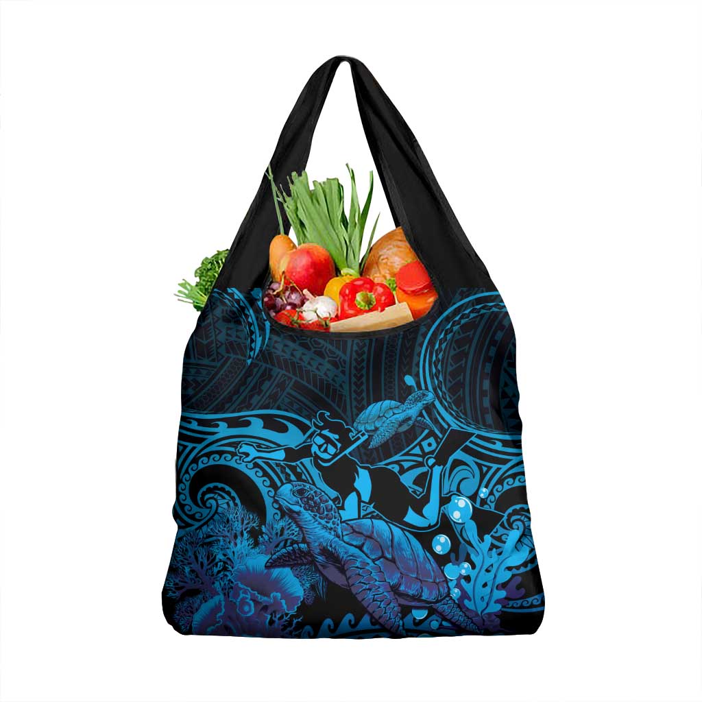Blue Aloha Hawaii Grocery Bag Snorkeling With Sea Turtle Polynesian Pattern LT14 1-pack One Size Blue - Polynesian Pride