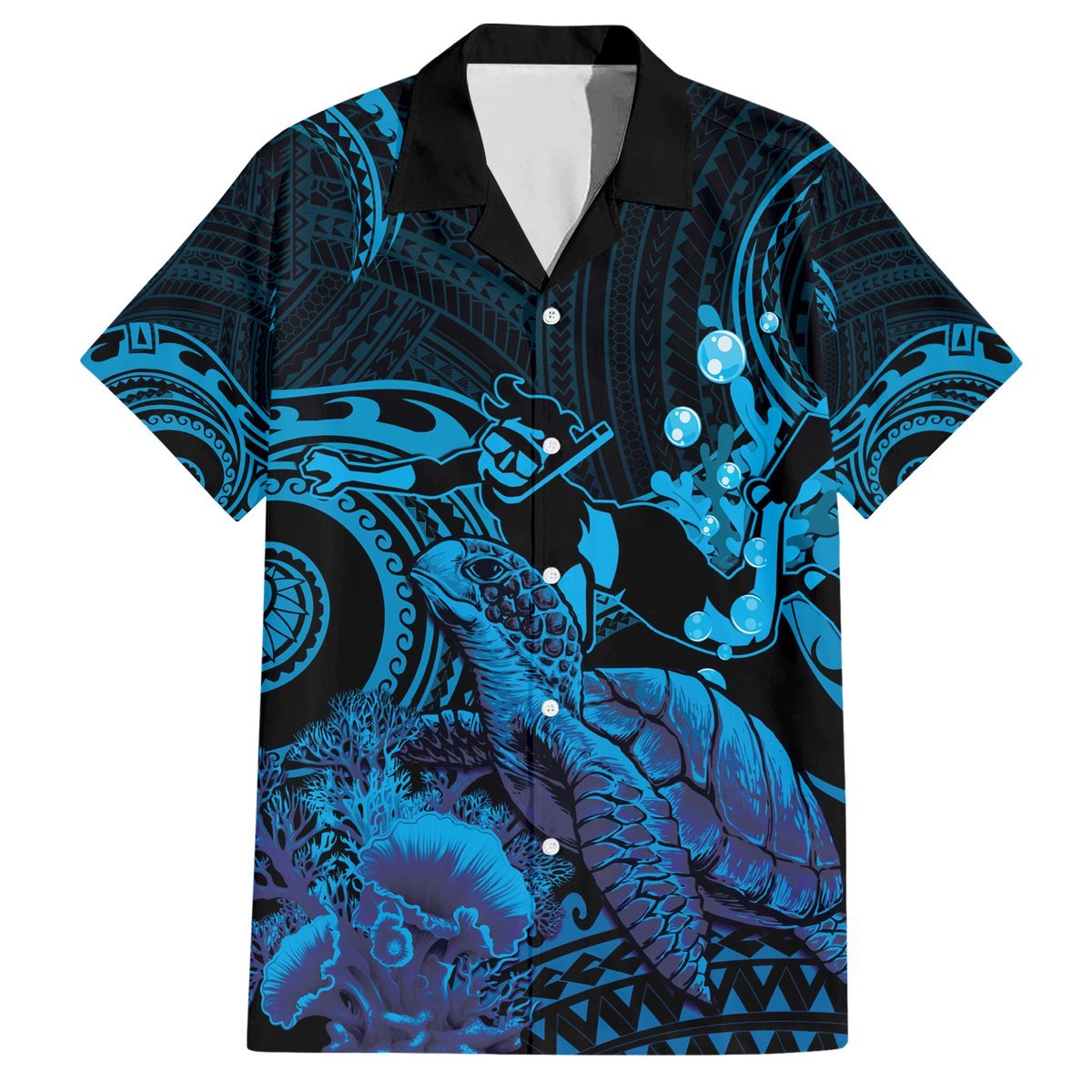 Blue Aloha Hawaii Hawaiian Shirt Snorkeling With Sea Turtle Polynesian Pattern LT14 Blue - Polynesian Pride
