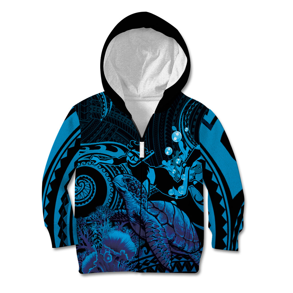 Blue Aloha Hawaii Kid Hoodie Snorkeling With Sea Turtle Polynesian Pattern LT14 Zip Hoodie Blue - Polynesian Pride