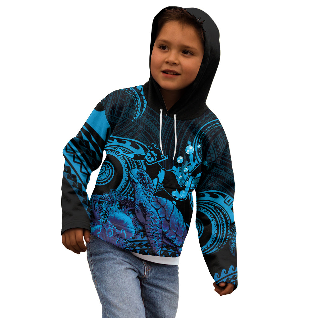 Blue Aloha Hawaii Kid Hoodie Snorkeling With Sea Turtle Polynesian Pattern LT14 - Polynesian Pride