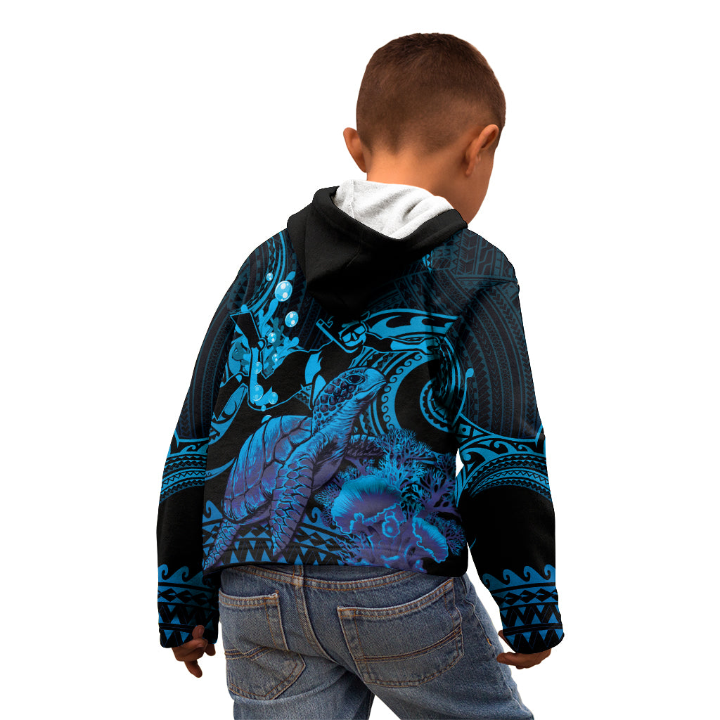 Blue Aloha Hawaii Kid Hoodie Snorkeling With Sea Turtle Polynesian Pattern LT14 - Polynesian Pride