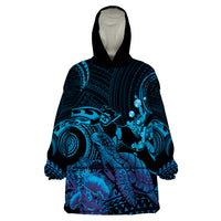 Blue Aloha Hawaii Wearable Blanket Hoodie Snorkeling With Sea Turtle Polynesian Pattern LT14 One Size Blue - Polynesian Pride