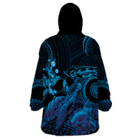 Blue Aloha Hawaii Wearable Blanket Hoodie Snorkeling With Sea Turtle Polynesian Pattern LT14 - Polynesian Pride