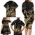 Gold Aloha Hawaii Family Matching Long Sleeve Bodycon Dress and Hawaiian Shirt Snorkeling With Sea Turtle Polynesian Pattern