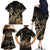 Gold Aloha Hawaii Family Matching Off The Shoulder Long Sleeve Dress and Hawaiian Shirt Snorkeling With Sea Turtle Polynesian Pattern