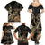 Gold Aloha Hawaii Family Matching Summer Maxi Dress and Hawaiian Shirt Snorkeling With Sea Turtle Polynesian Pattern