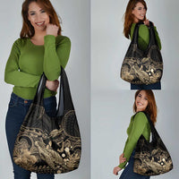 Gold Aloha Hawaii Grocery Bag Snorkeling With Sea Turtle Polynesian Pattern LT14 - Polynesian Pride