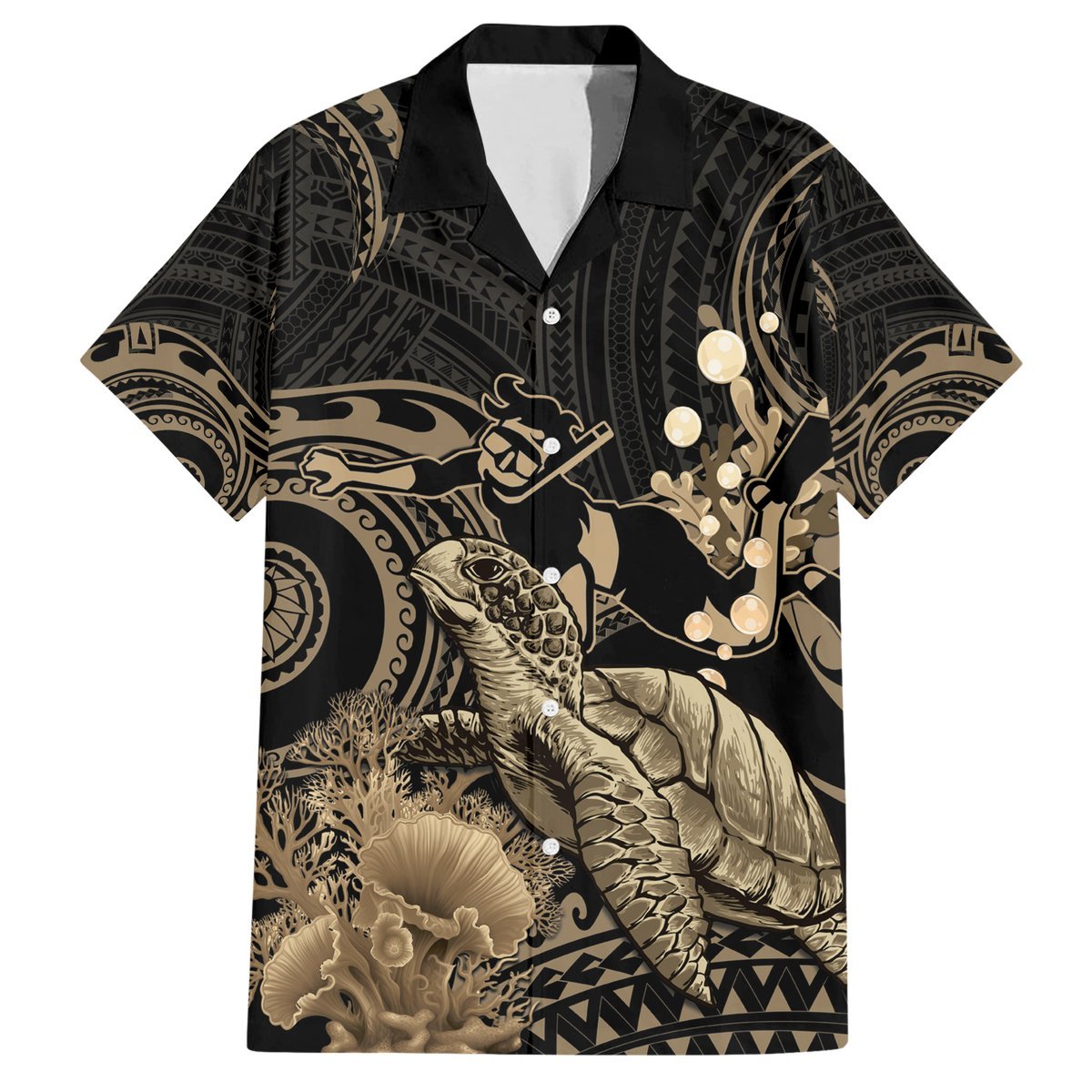 Gold Aloha Hawaii Hawaiian Shirt Snorkeling With Sea Turtle Polynesian Pattern LT14 Gold - Polynesian Pride