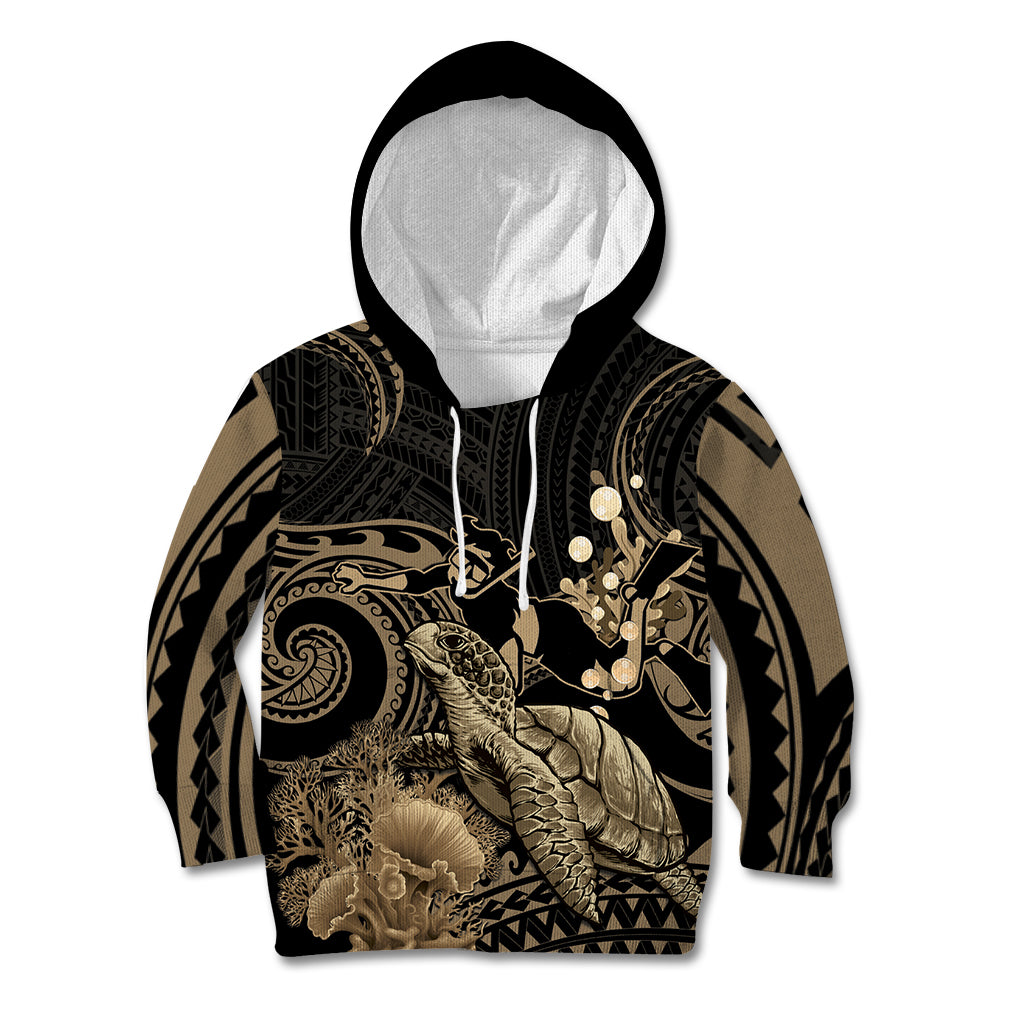 Gold Aloha Hawaii Kid Hoodie Snorkeling With Sea Turtle Polynesian Pattern LT14 Hoodie Gold - Polynesian Pride