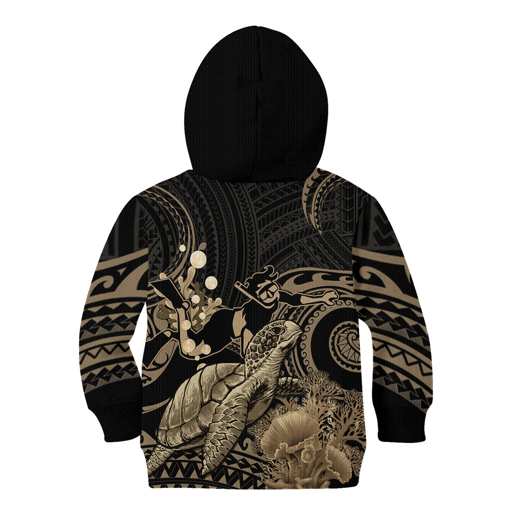 Gold Aloha Hawaii Kid Hoodie Snorkeling With Sea Turtle Polynesian Pattern LT14 - Polynesian Pride