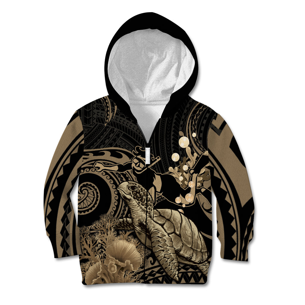 Gold Aloha Hawaii Kid Hoodie Snorkeling With Sea Turtle Polynesian Pattern LT14 Zip Hoodie Gold - Polynesian Pride