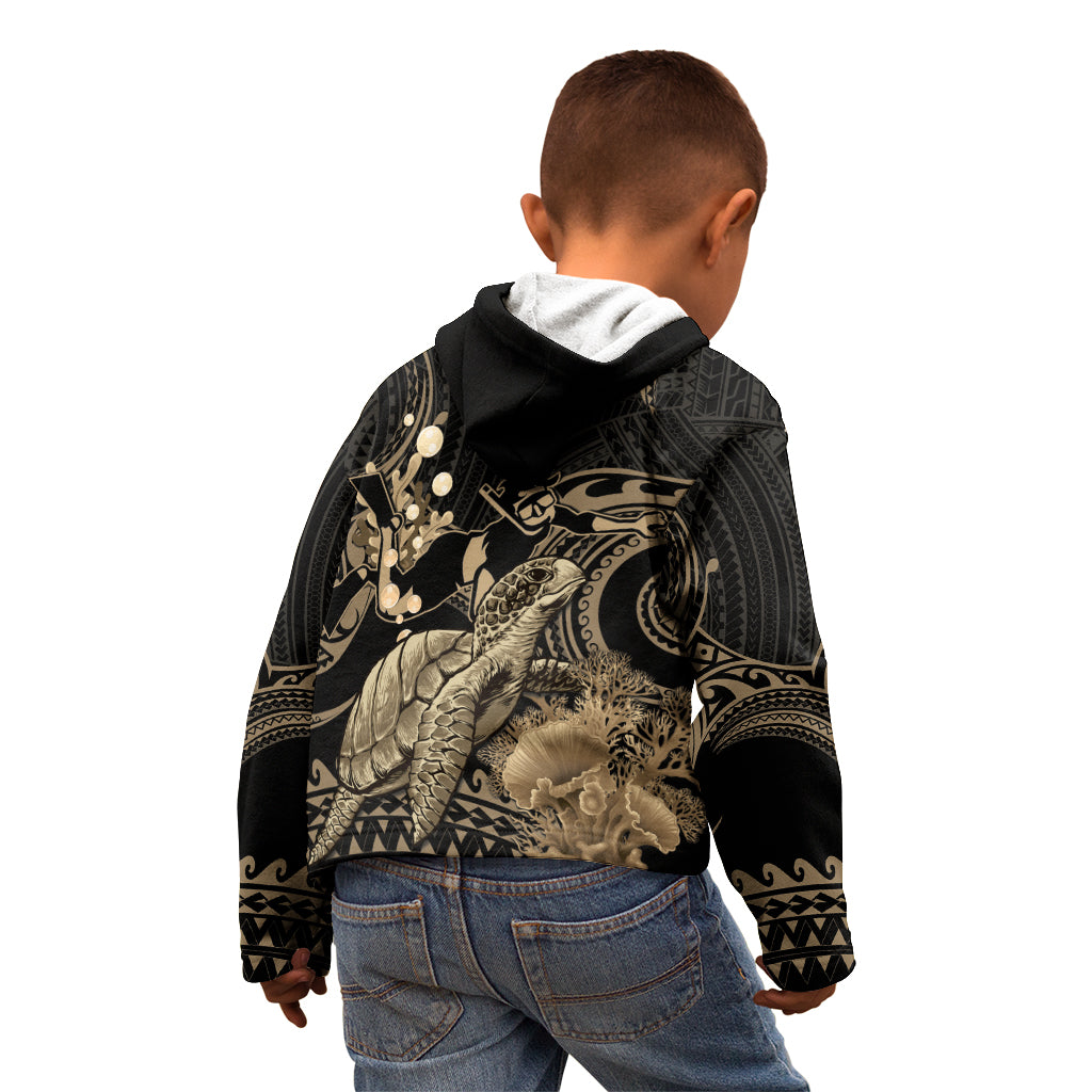 Gold Aloha Hawaii Kid Hoodie Snorkeling With Sea Turtle Polynesian Pattern LT14 - Polynesian Pride