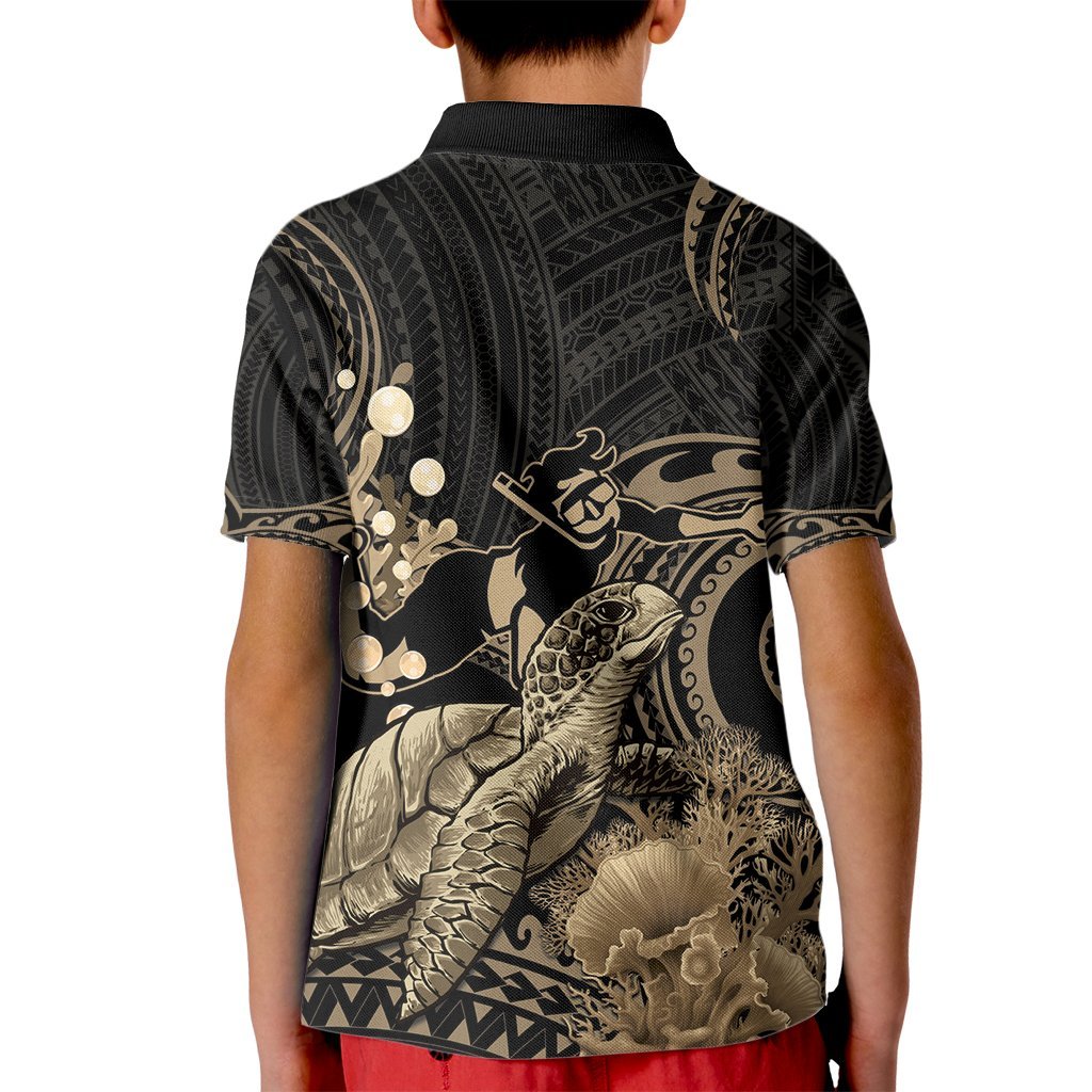 Gold Aloha Hawaii Kid Polo Shirt Snorkeling With Sea Turtle Polynesian Pattern LT14 - Polynesian Pride