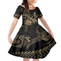 Gold Aloha Hawaii Kid Short Sleeve Dress Snorkeling With Sea Turtle Polynesian Pattern LT14 KID Gold - Polynesian Pride
