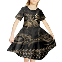 Gold Aloha Hawaii Kid Short Sleeve Dress Snorkeling With Sea Turtle Polynesian Pattern LT14 - Polynesian Pride