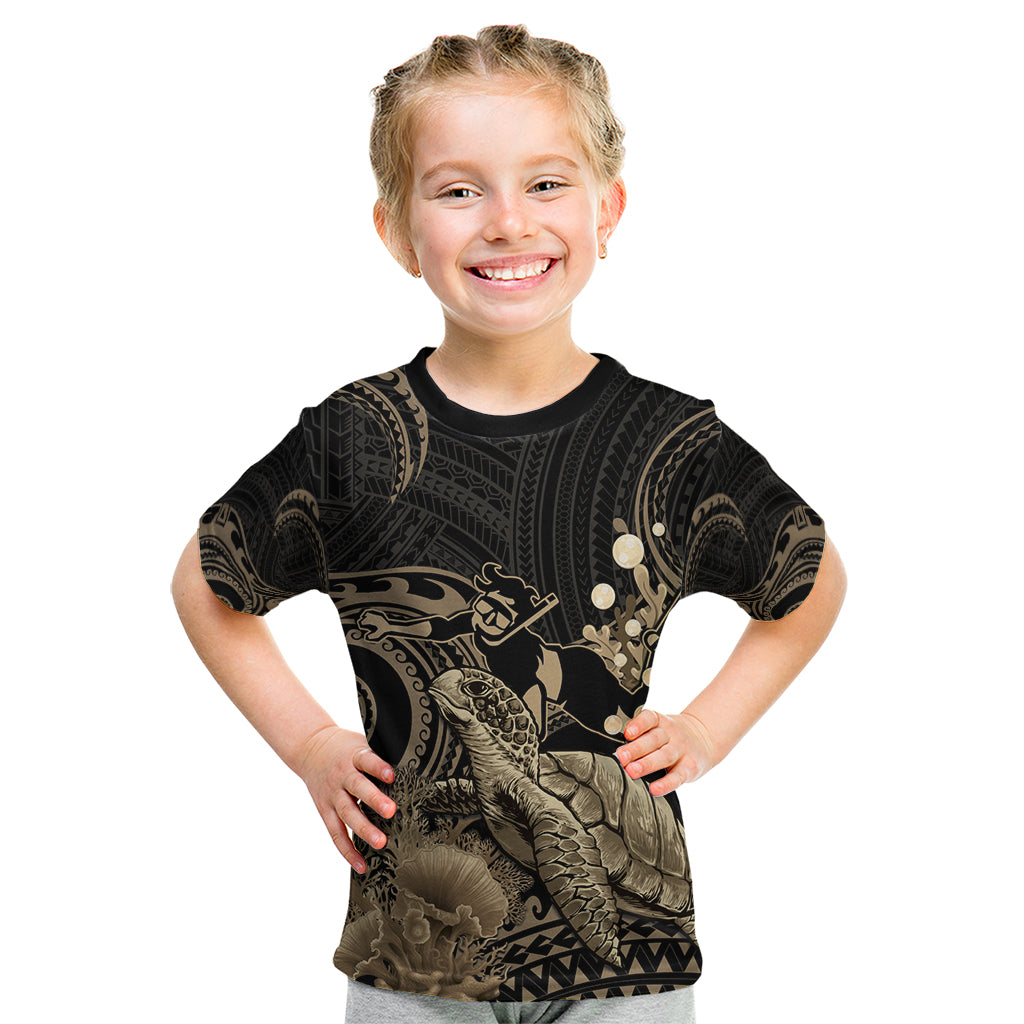 Gold Aloha Hawaii Kid T Shirt Snorkeling With Sea Turtle Polynesian Pattern LT14 Gold - Polynesian Pride