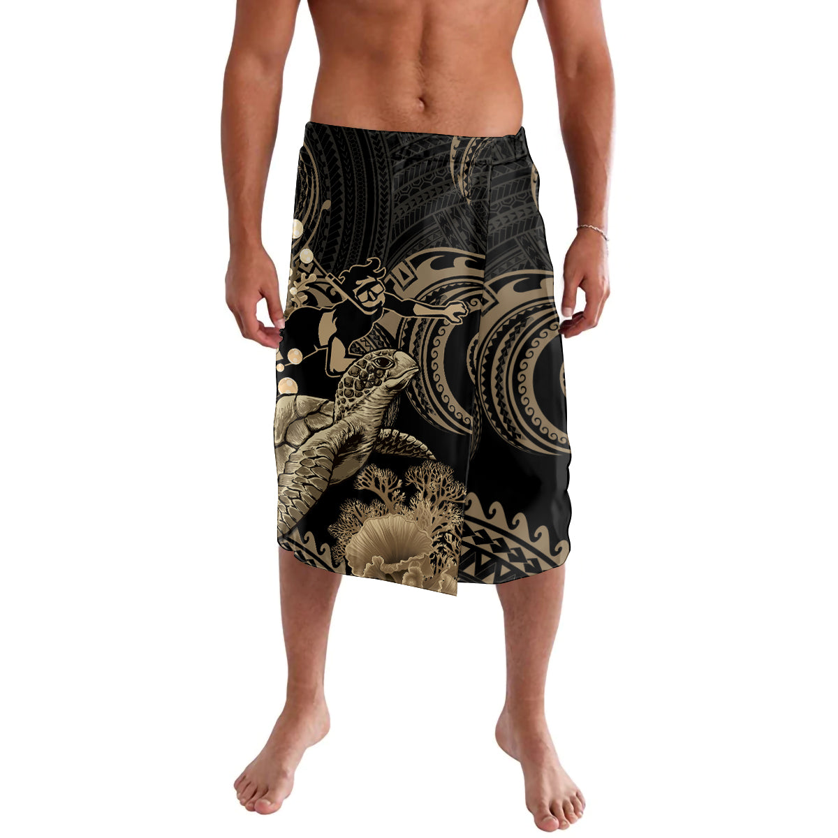 Gold Aloha Hawaii Lavalava Snorkeling With Sea Turtle Polynesian Pattern