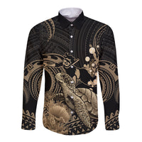 Gold Aloha Hawaii Long Sleeve Button Shirt Snorkeling With Sea Turtle Polynesian Pattern LT14 Unisex Gold - Polynesian Pride