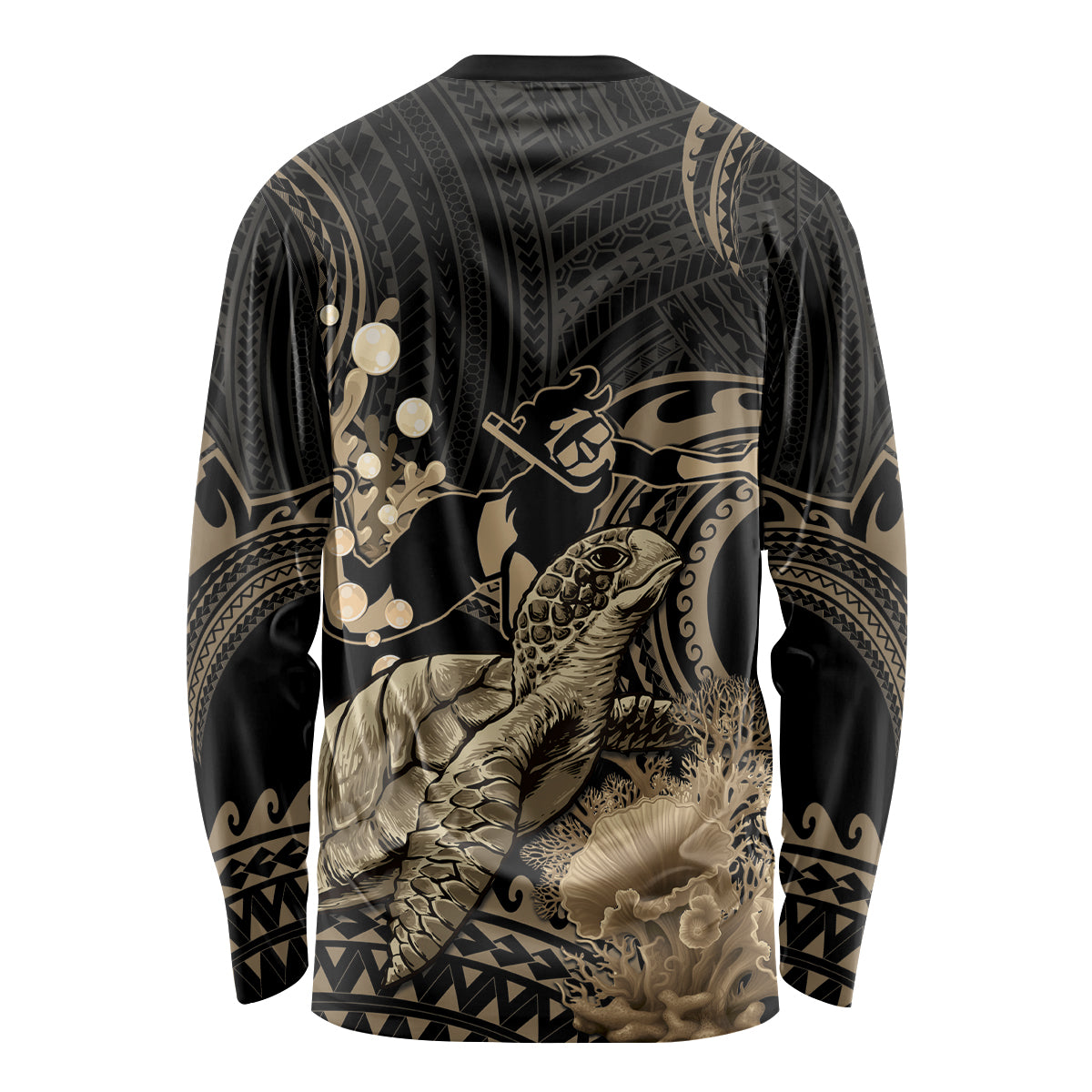 Gold Aloha Hawaii Long Sleeve Shirt Snorkeling With Sea Turtle Polynesian Pattern LT14 - Polynesian Pride