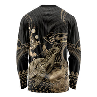 Gold Aloha Hawaii Long Sleeve Shirt Snorkeling With Sea Turtle Polynesian Pattern LT14 - Polynesian Pride