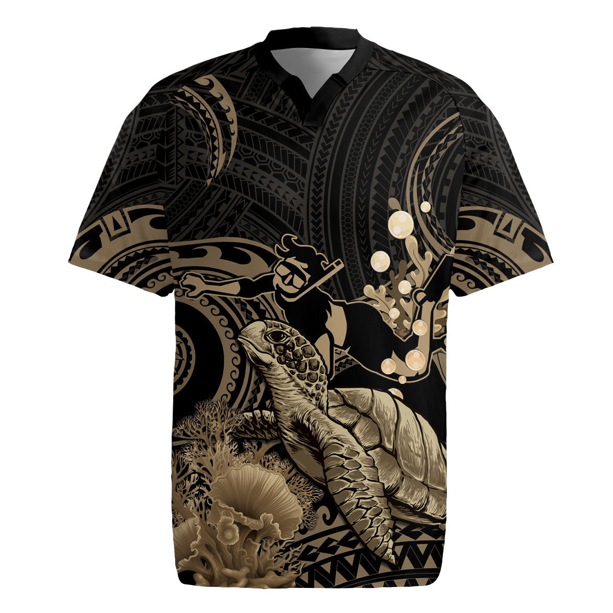 Gold Aloha Hawaii Rugby Jersey Snorkeling With Sea Turtle Polynesian Pattern LT14 Gold - Polynesian Pride