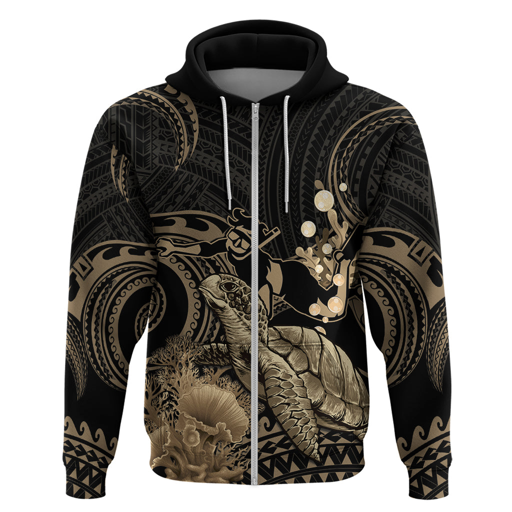 Gold Aloha Hawaii Zip Hoodie Snorkeling With Sea Turtle Polynesian Pattern LT14 Zip Hoodie Gold - Polynesian Pride