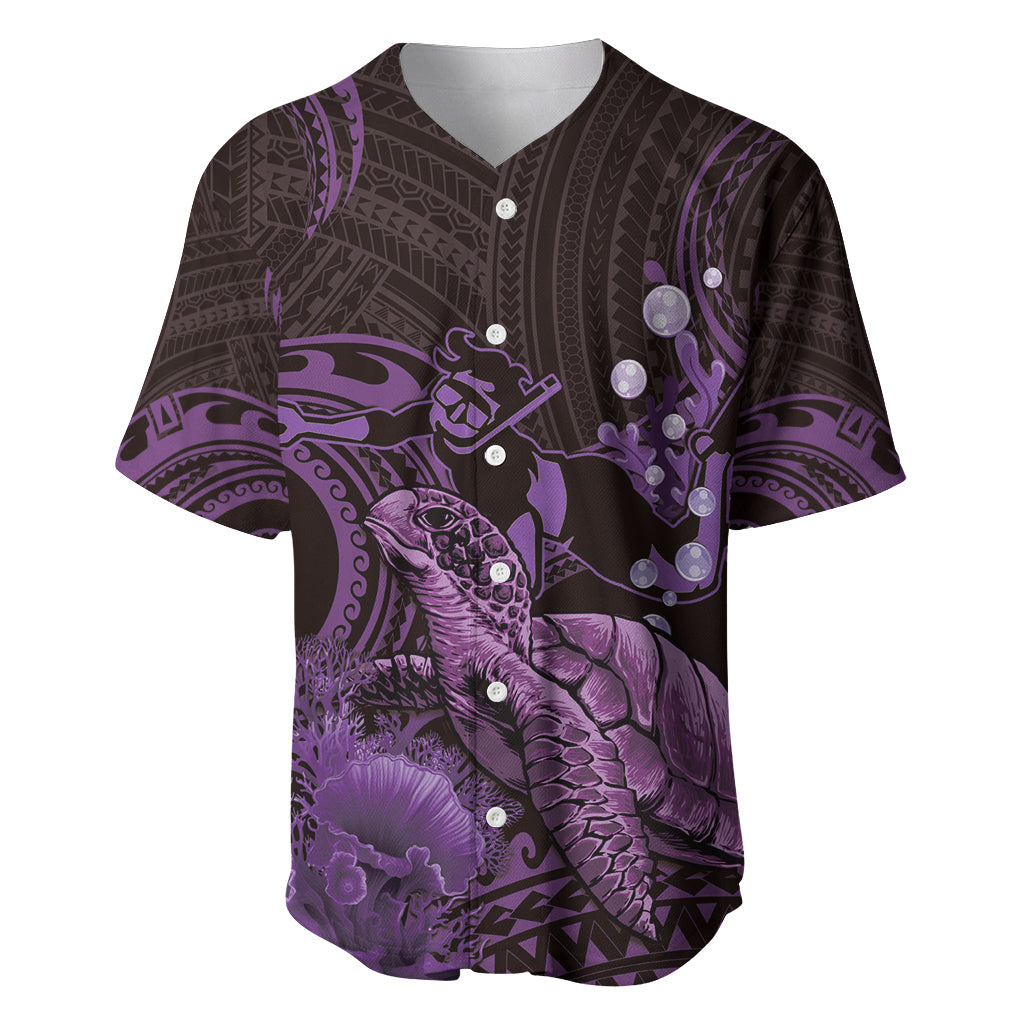 Purple Aloha Hawaii Baseball Jersey Snorkeling With Sea Turtle Polynesian Pattern LT14 Purple - Polynesian Pride