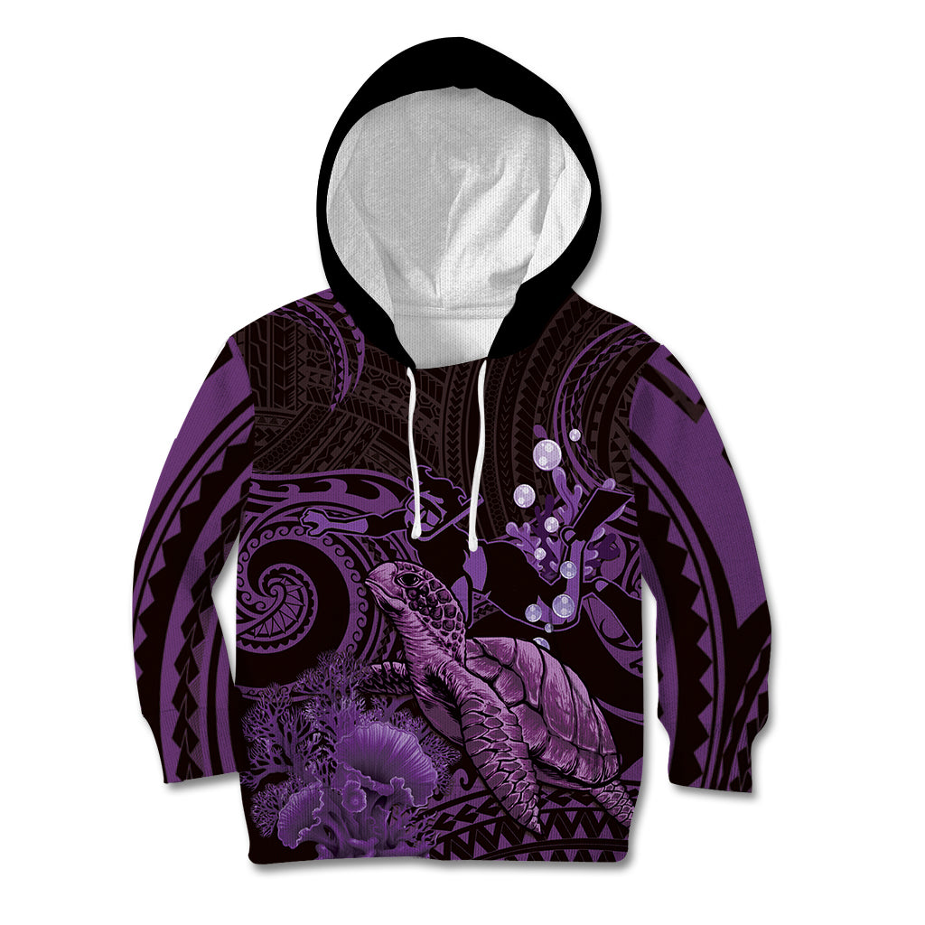 Purple Aloha Hawaii Kid Hoodie Snorkeling With Sea Turtle Polynesian Pattern LT14 Hoodie Purple - Polynesian Pride