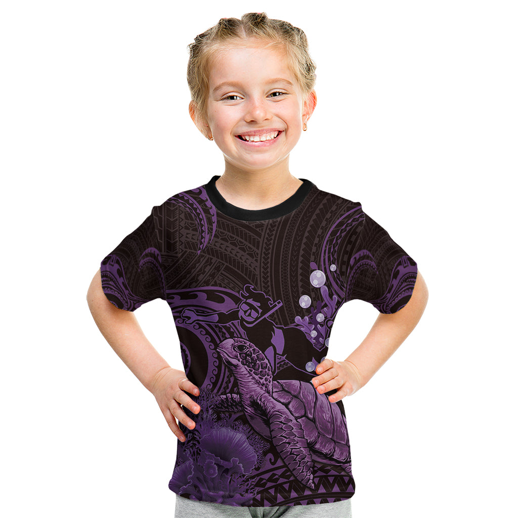 Purple Aloha Hawaii Kid T Shirt Snorkeling With Sea Turtle Polynesian Pattern LT14 Purple - Polynesian Pride