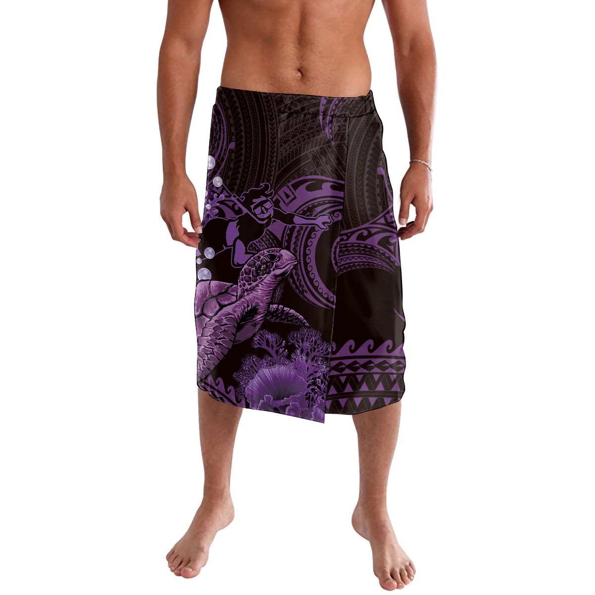 Purple Aloha Hawaii Lavalava Snorkeling With Sea Turtle Polynesian Pattern LT14 Purple - Polynesian Pride