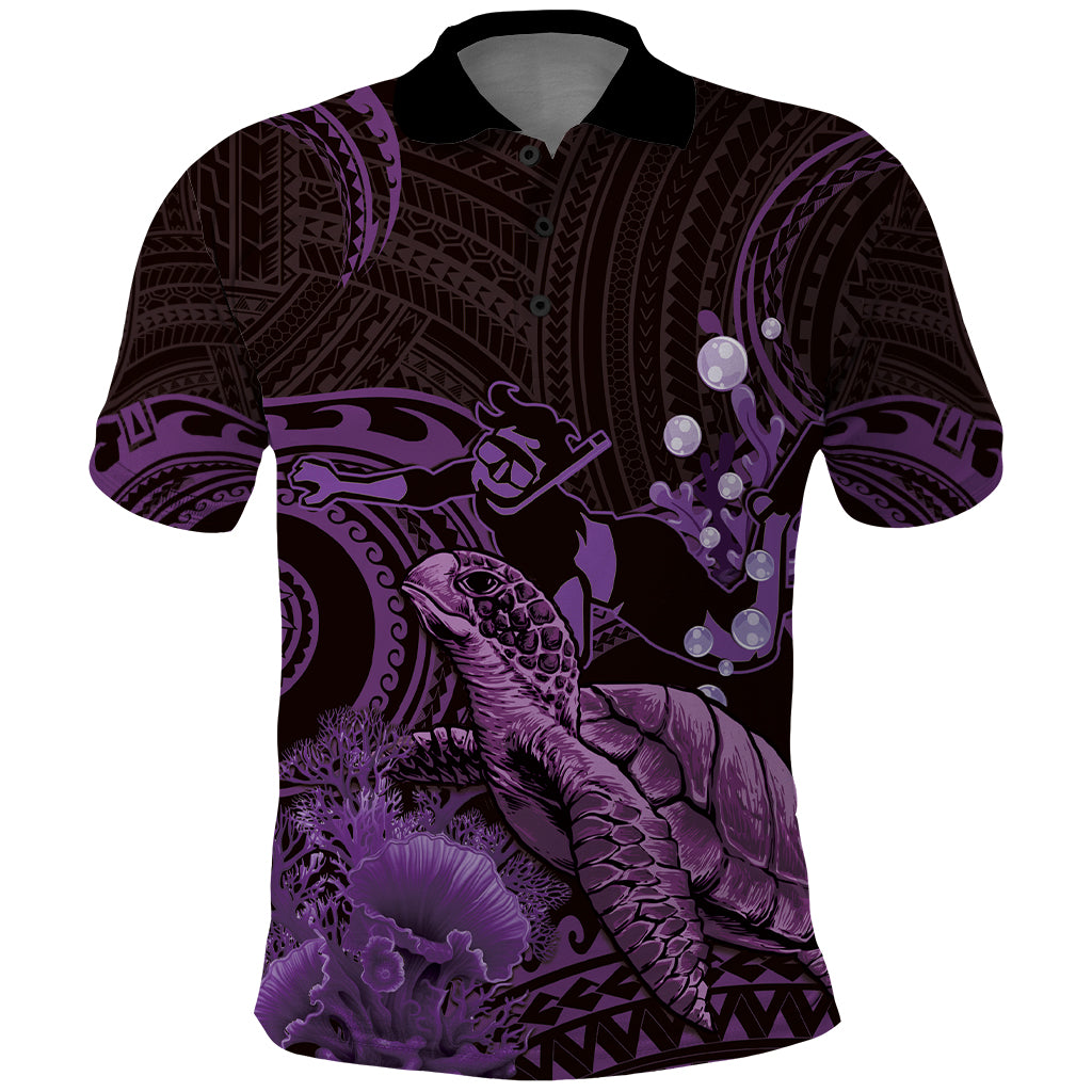 Purple Aloha Hawaii Polo Shirt Snorkeling With Sea Turtle Polynesian Pattern LT14 Purple - Polynesian Pride