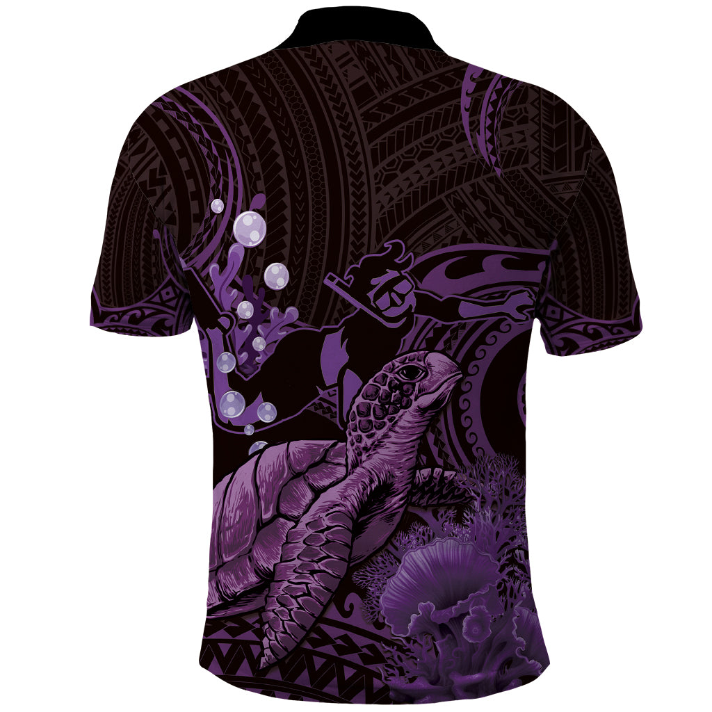 Purple Aloha Hawaii Polo Shirt Snorkeling With Sea Turtle Polynesian Pattern LT14 - Polynesian Pride