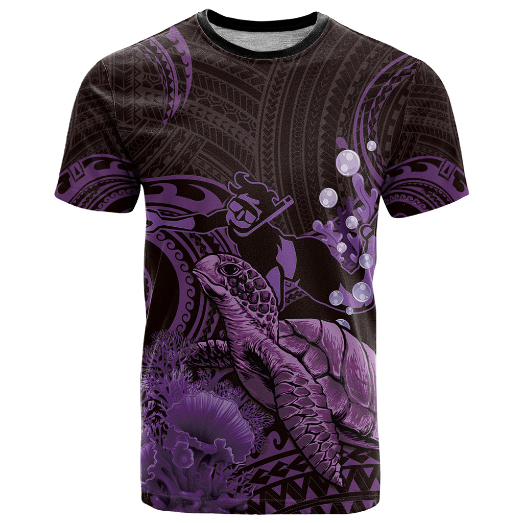 Purple Aloha Hawaii T Shirt Snorkeling With Sea Turtle Polynesian Pattern LT14 Purple - Polynesian Pride