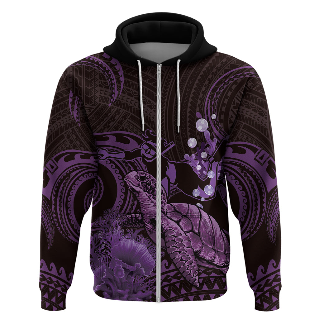 Purple Aloha Hawaii Zip Hoodie Snorkeling With Sea Turtle Polynesian Pattern LT14 Zip Hoodie Purple - Polynesian Pride