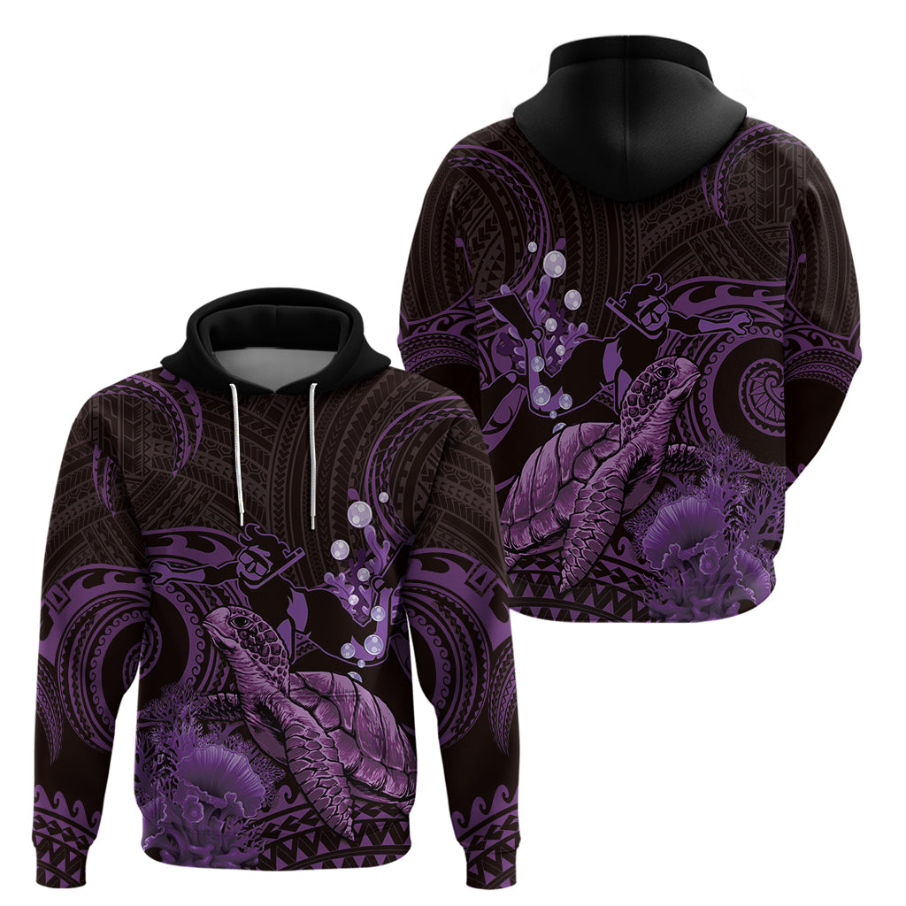 Purple Aloha Hawaii Zip Hoodie Snorkeling With Sea Turtle Polynesian Pattern LT14 - Polynesian Pride