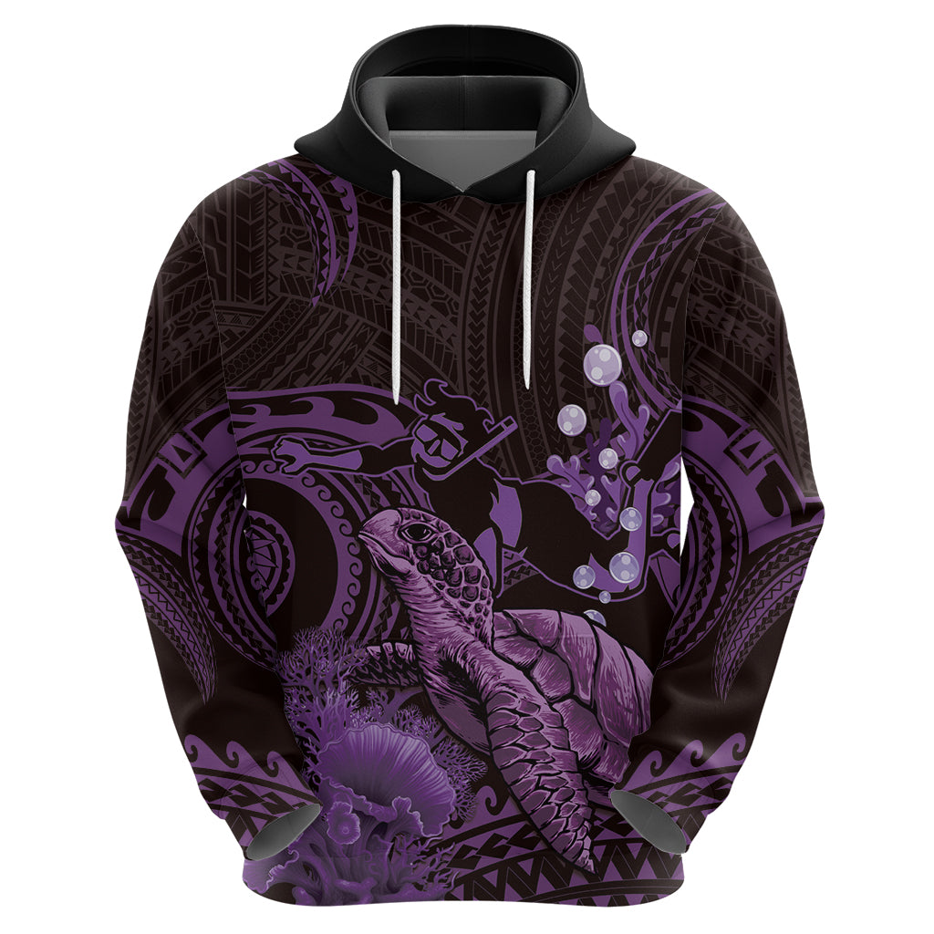 Purple Aloha Hawaii Zip Hoodie Snorkeling With Sea Turtle Polynesian Pattern LT14 - Polynesian Pride