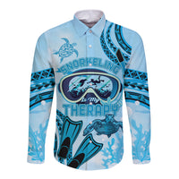 Hawaii Sea Turtle Snorkeling Is My Therapy Long Sleeve Button Shirt LT14 Unisex Blue - Polynesian Pride