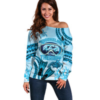Hawaii Sea Turtle Snorkeling Is My Therapy Off Shoulder Sweater LT14 Women Blue - Polynesian Pride