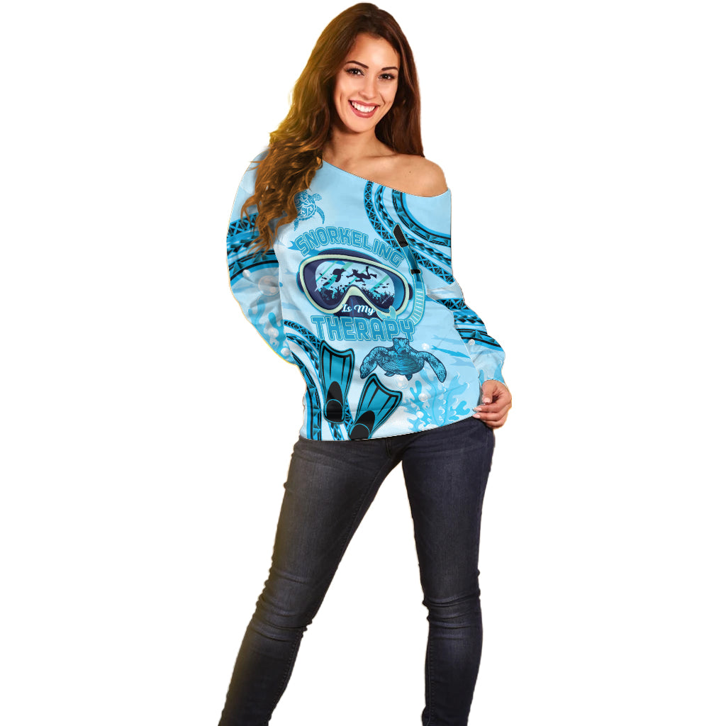Hawaii Sea Turtle Snorkeling Is My Therapy Off Shoulder Sweater LT14 - Polynesian Pride