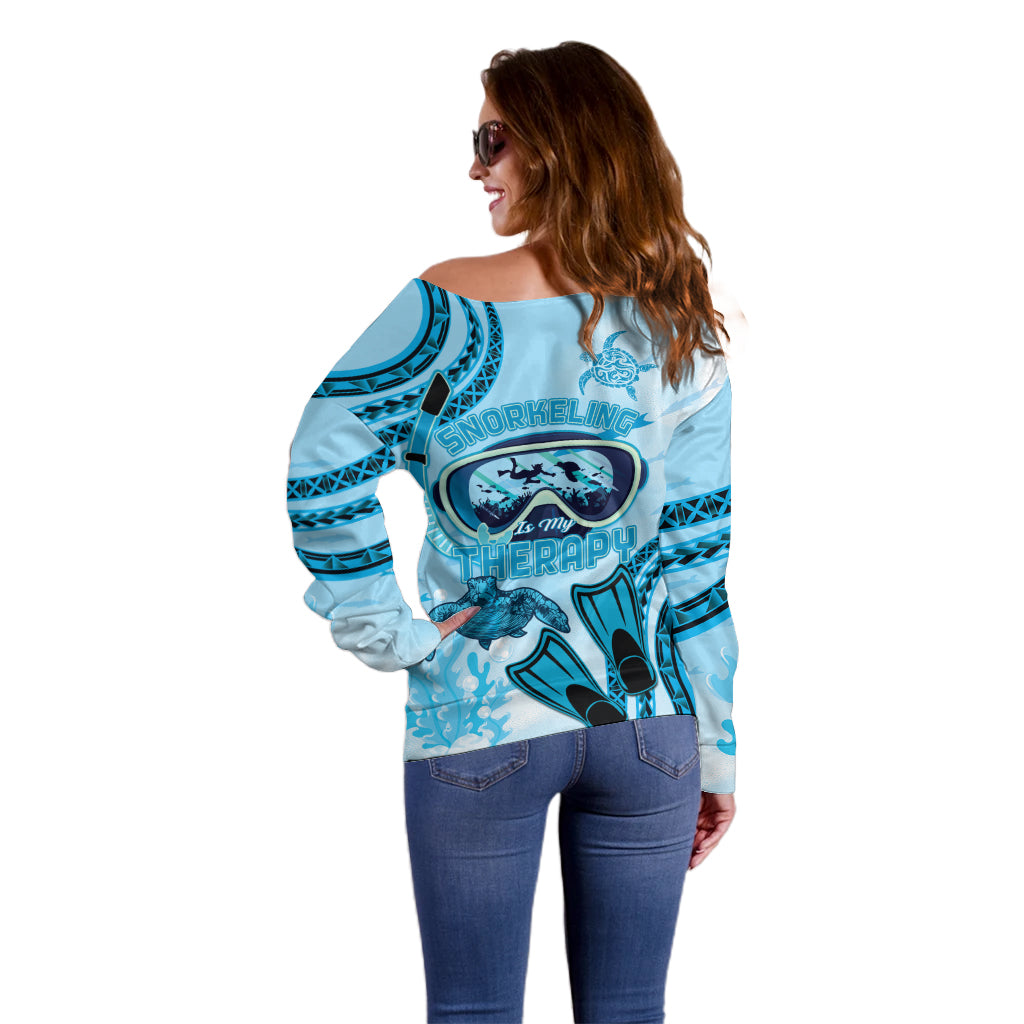 Hawaii Sea Turtle Snorkeling Is My Therapy Off Shoulder Sweater LT14 - Polynesian Pride