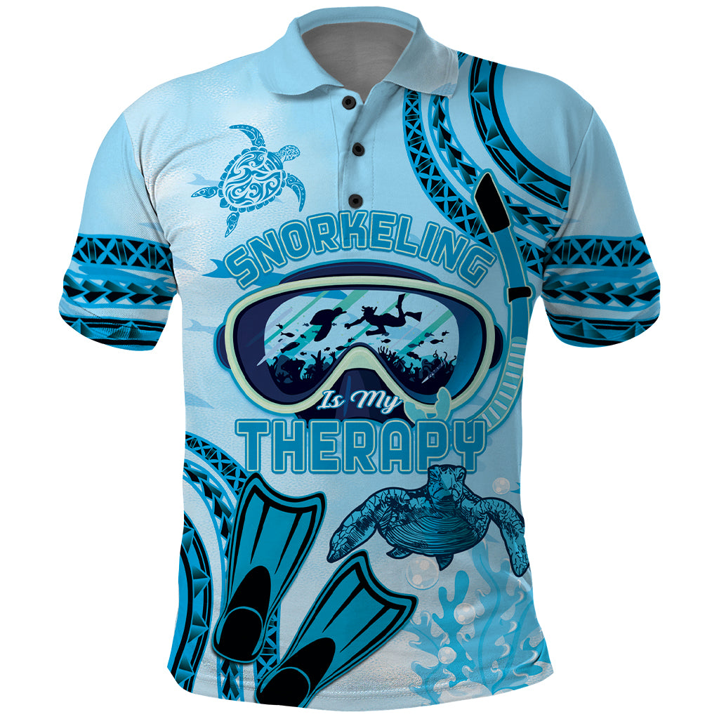 Hawaii Sea Turtle Snorkeling Is My Therapy Polo Shirt LT14 Blue - Polynesian Pride