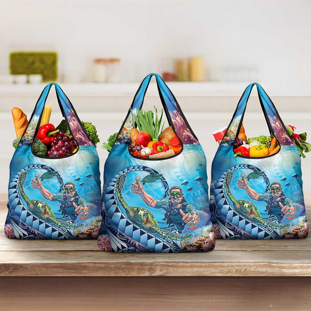 Hawaii Snorkeling Honu Turtle Grocery Bag Under The Ocean Vibes LT14 3-pack One Size Blue - Polynesian Pride