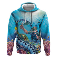 Hawaii Snorkeling Honu Turtle Zip Hoodie Under The Ocean Vibes LT14 Pullover Hoodie Blue - Polynesian Pride