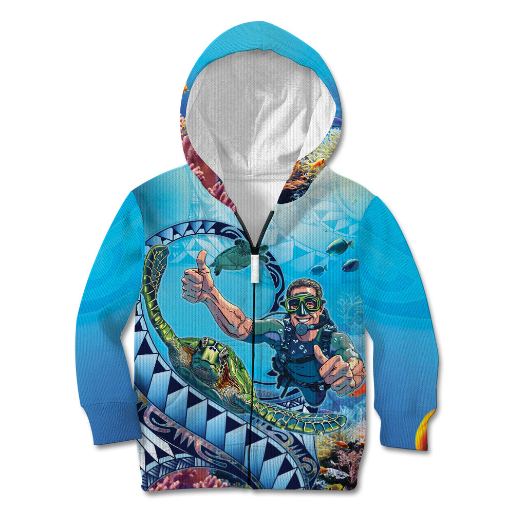 Hawaii Snorkeling Honu Turtle Kid Hoodie Under The Ocean Vibes LT14 Zip Hoodie Blue - Polynesian Pride
